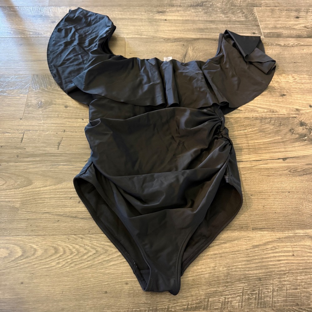 PinkBlush Maternity Ruffle Off The Shoulder One Piece Swimsuit Black Small